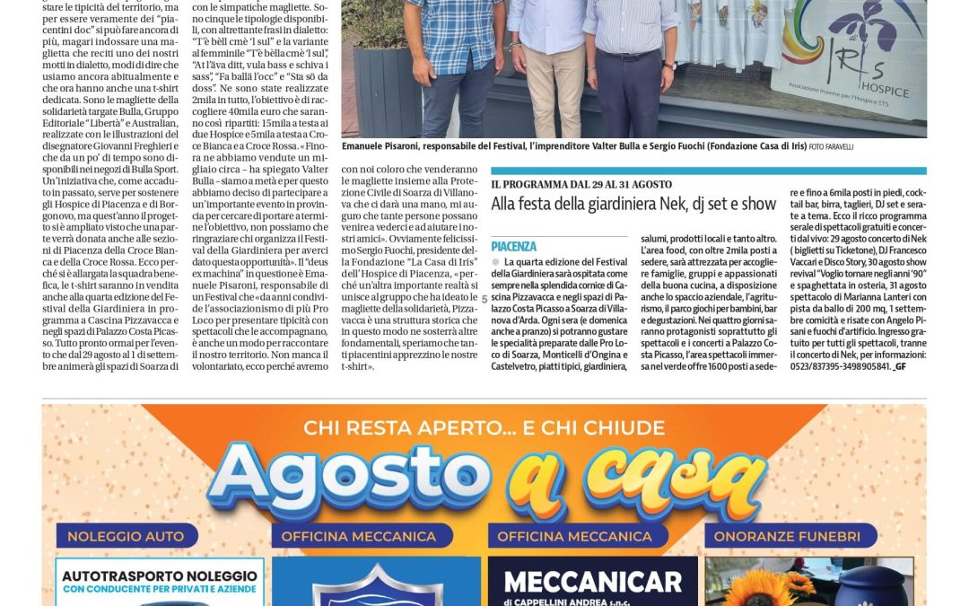 T-shirt solidali al Festival di Soarza per l’Hospice