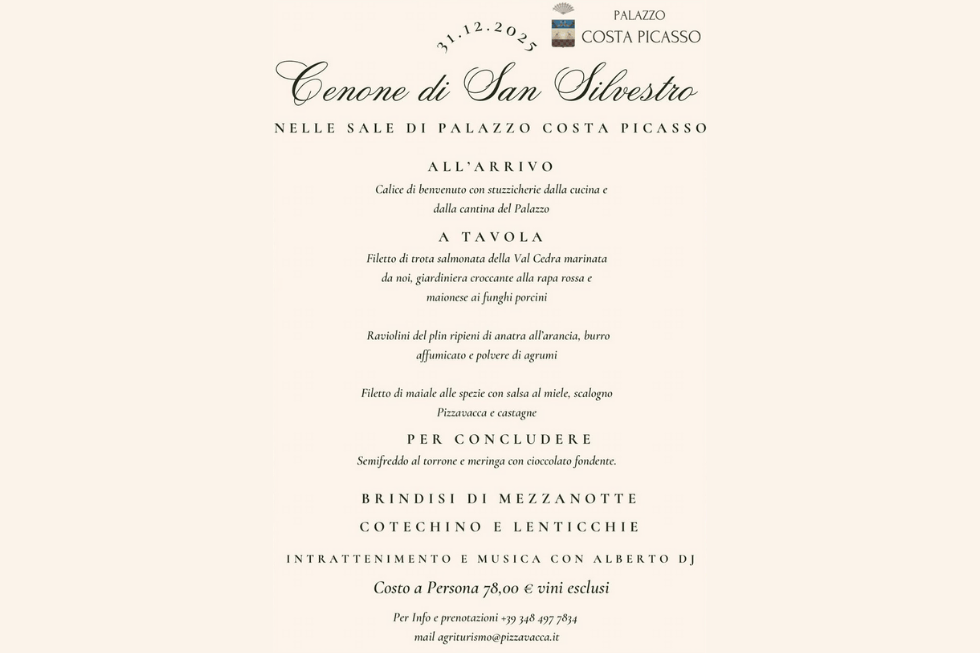 Cenone di Capodanno 2025 a Palazzo Costa Picasso